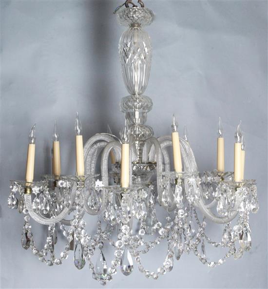 An ornate twelve light cut glass chandelier, drop 3ft diameter 3ft